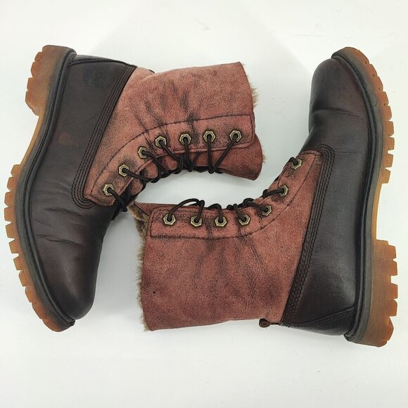 Timberland Woman’s  Brown Leather Sherpa Boots Size 8M - Picture 5 of 8